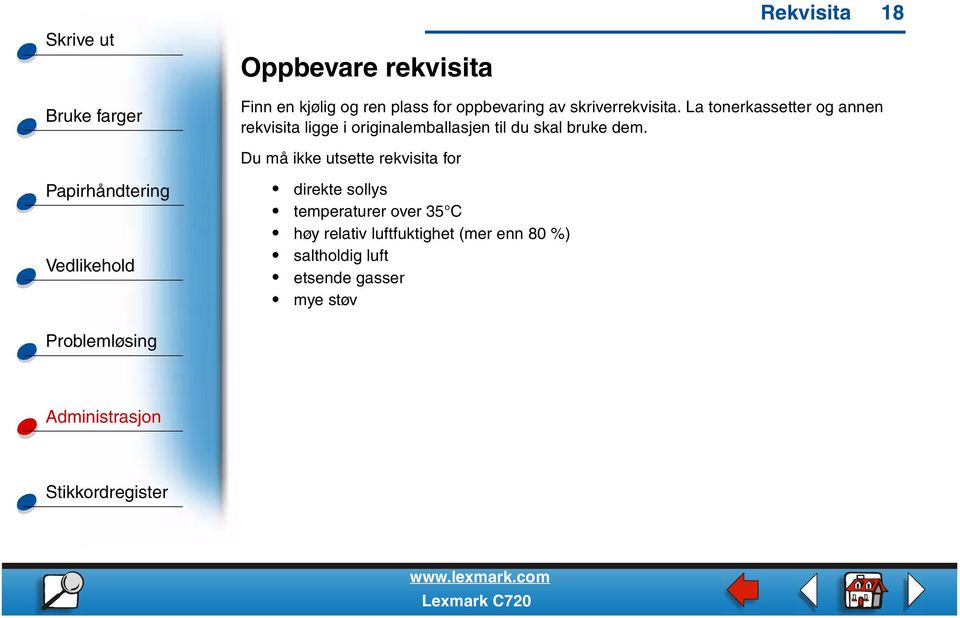 La tonerkassetter og annen rekvisita ligge i originalemballasjen til du skal bruke