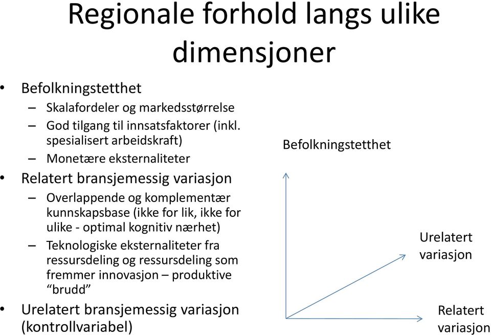 for lik, ikke for ulike - optimal kognitiv nærhet) Teknologiske eksternaliteter fra ressursdeling og ressursdeling som fremmer