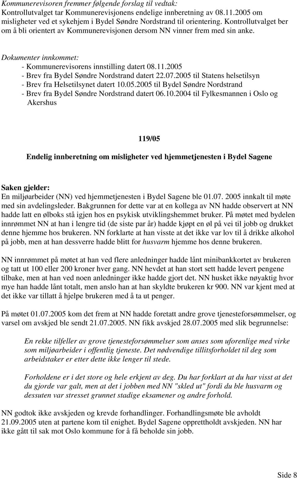 2005 til Statens helsetilsyn - Brev fra Helsetilsynet datert 10.