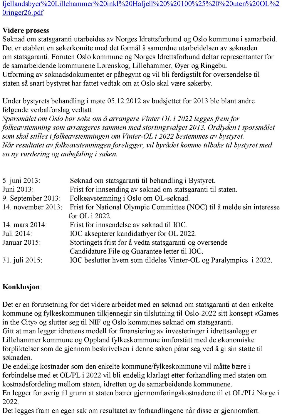 Foruten Oslo kommune og Norges Idrettsforbund deltar representanter for de samarbeidende kommunene Lørenskog, Lillehammer, Øyer og Ringebu.