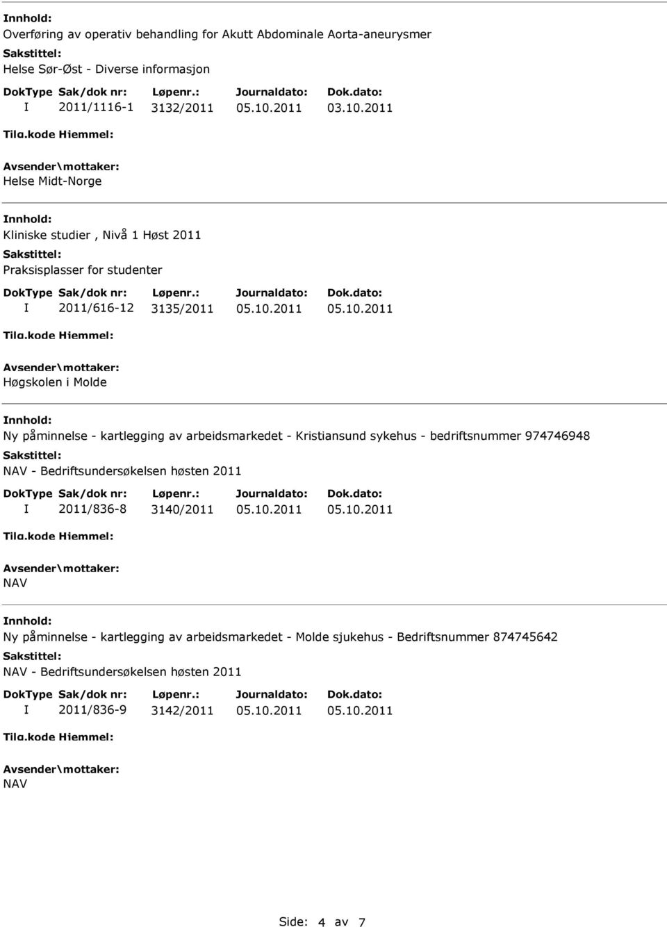 kartlegging av arbeidsmarkedet - Kristiansund sykehus - bedriftsnummer 974746948 NAV - Bedriftsundersøkelsen høsten 2011 2011/836-8 3140/2011 NAV nnhold: