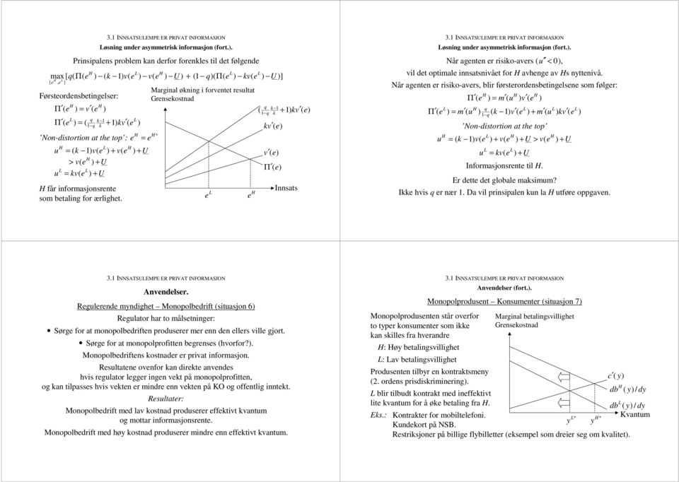 U = k + U får informasjonsrnt som btaling for ærlight. Marginal økning i forvntt rsltat Grnskostnad * q k 1 q k + 1 kv ( 1 ( ( v ( Π ( Innsats .