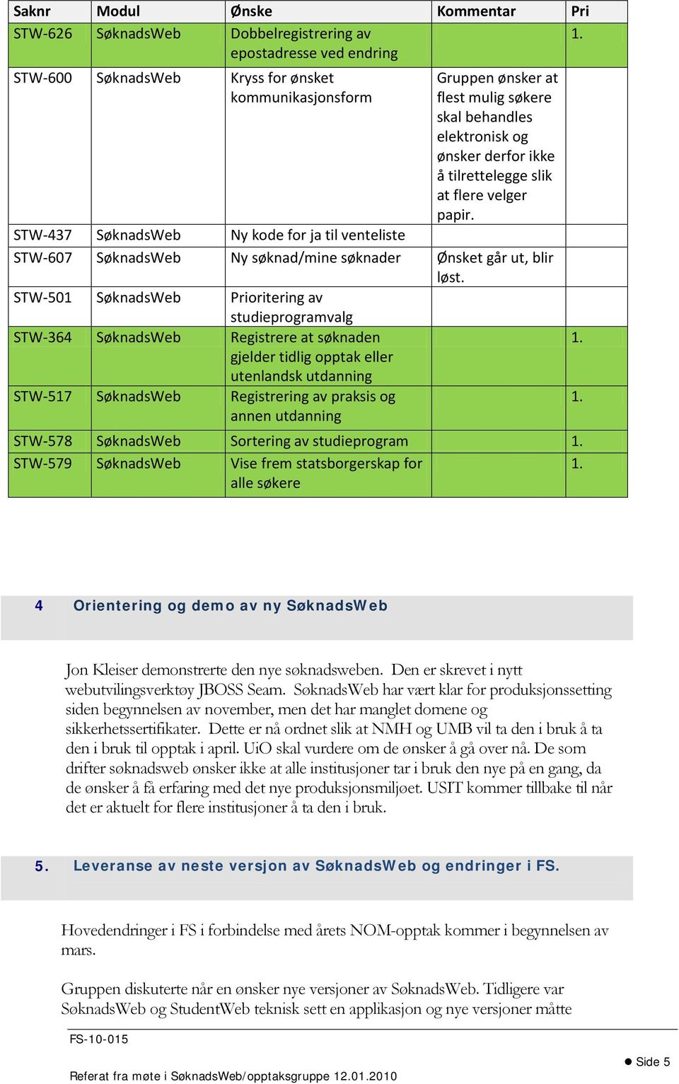 STW-437 SøknadsWeb Ny kode for ja til venteliste STW-607 SøknadsWeb Ny søknad/mine søknader Ønsket går ut, blir løst.