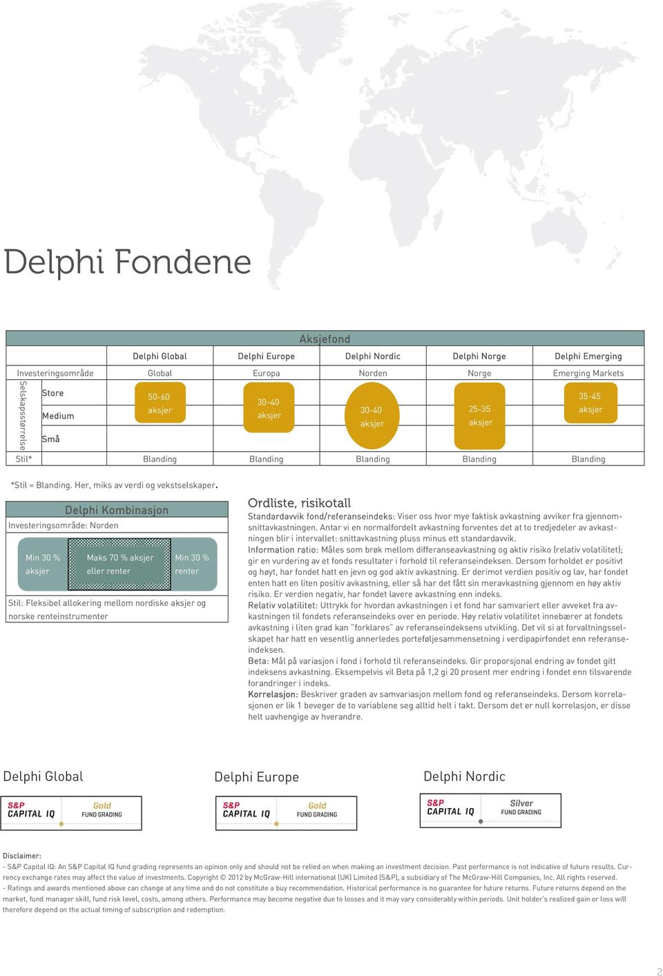 Delphi Kombinasjon Investeringsområde: Norden Min 30 % Maks 70 % aksjer Min 30 % aksjer eller renter renter Stil: Fleksibel allokering mellom nordiske aksjer og norske renteinstrumenter Ordliste,