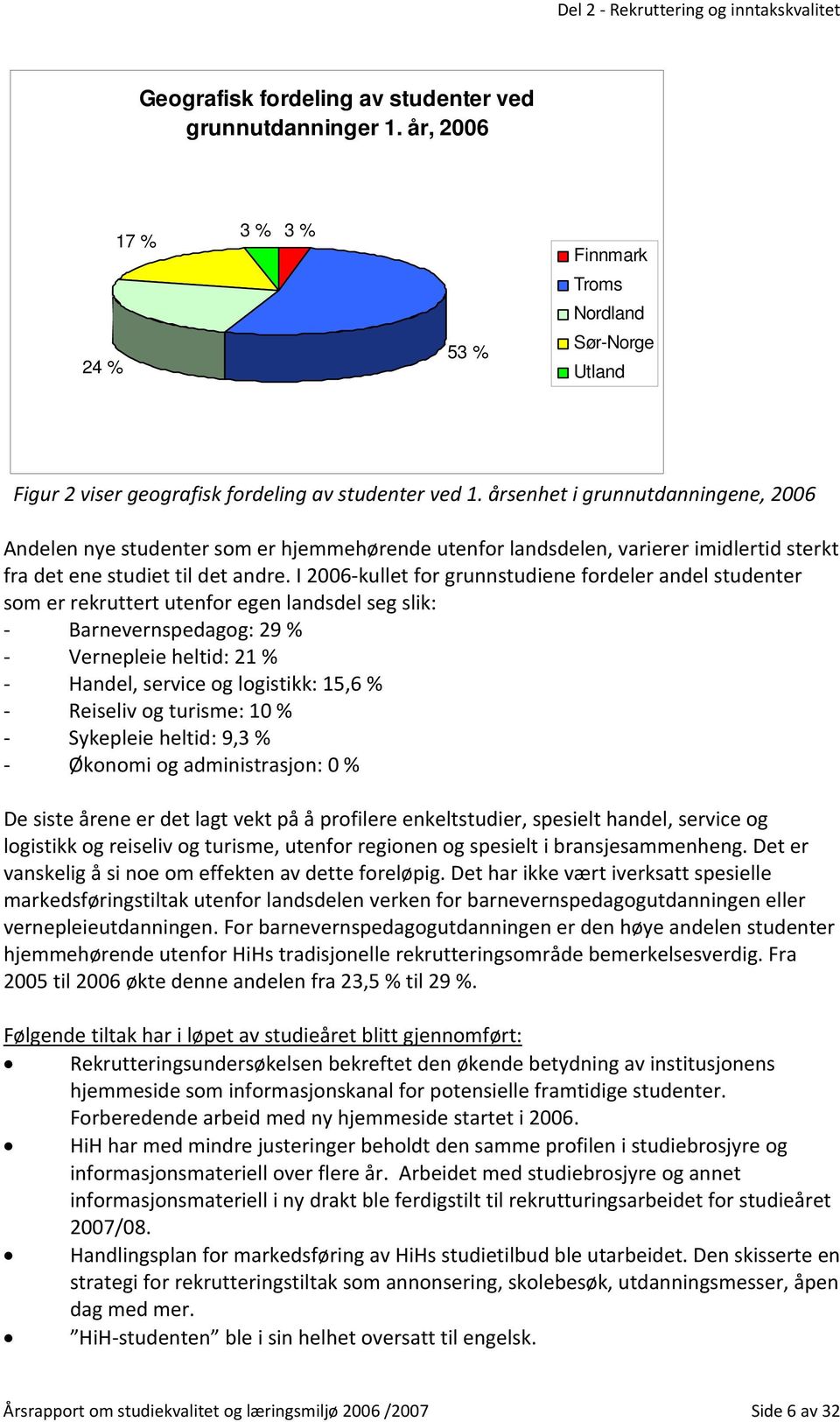 årsenhet i grunnutdanningene, 2006 Andelen nye studenter som er hjemmehørende utenfor landsdelen, varierer imidlertid sterkt fra det ene studiet til det andre.