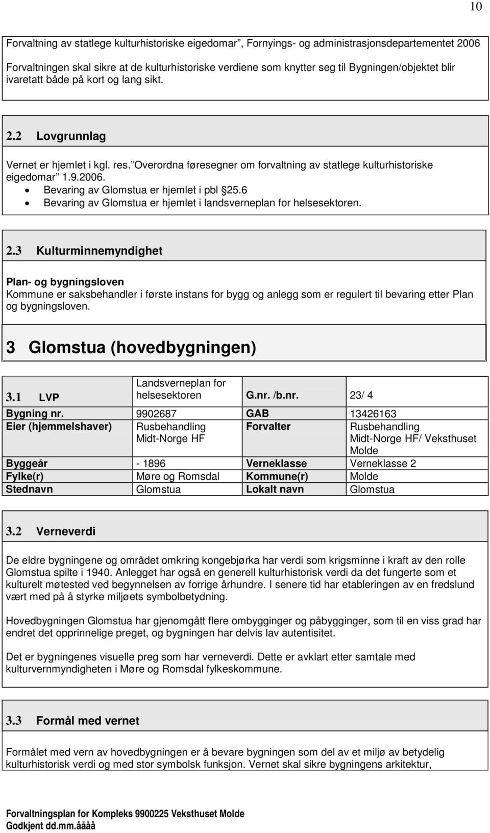 Bevaring av Glomstua er hjemlet i pbl 25