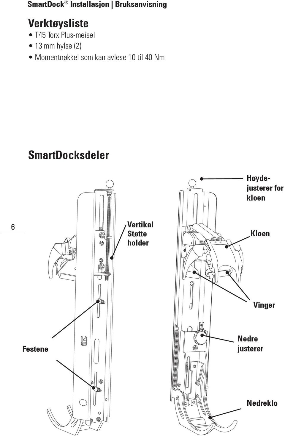 SmartDocksdeler Høydejusterer for kloen 6 Vertikal