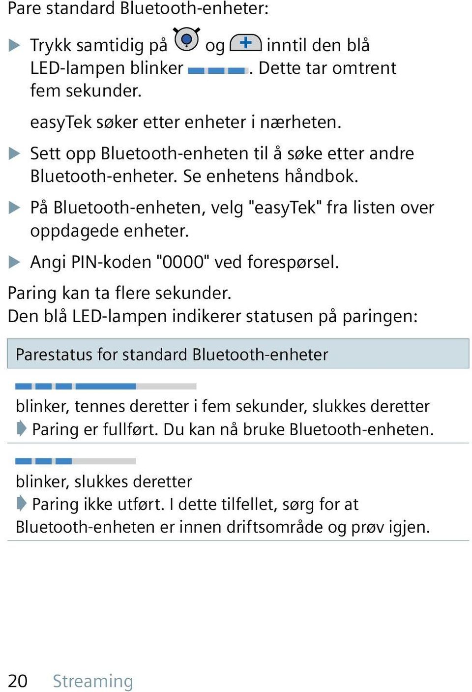 X Angi PIN-koden "0000" ved forespørsel. Paring kan ta flere sekunder.