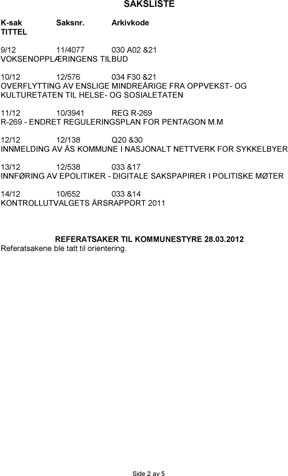 OPPVEKST- OG KULTURETATEN TIL HELSE- OG SOSIALETATEN 11/12 10/3941 REG R-269 R-269 - ENDRET REGULERINGSPLAN FOR PENTAGON M.