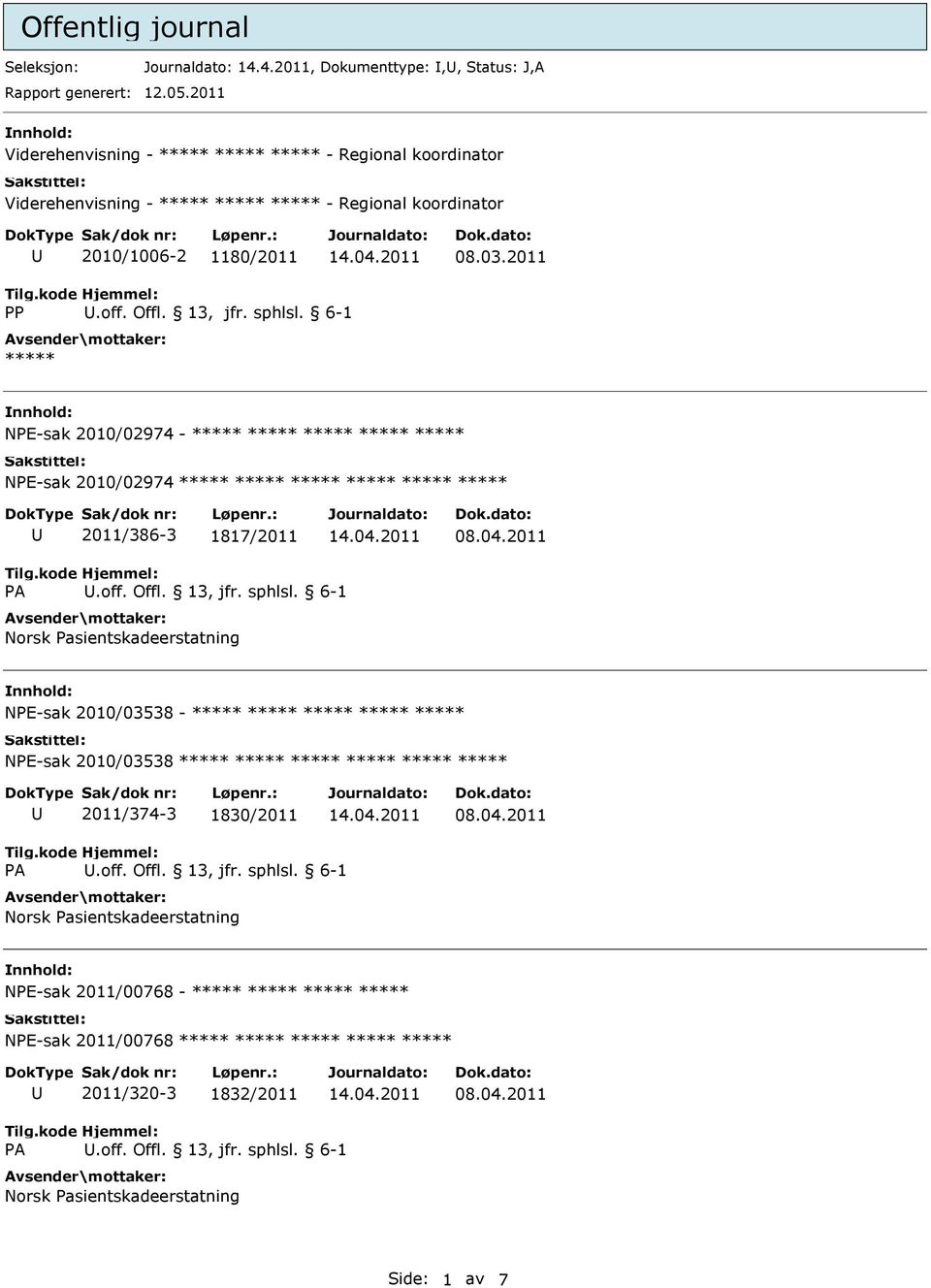 2011 PP ***** NPE-sak 2010/02974 - ***** ***** ***** ***** ***** NPE-sak 2010/02974 ***** ***** ***** ***** ***** ***** 2011/386-3 1817/2011 NPE-sak 2010/03538