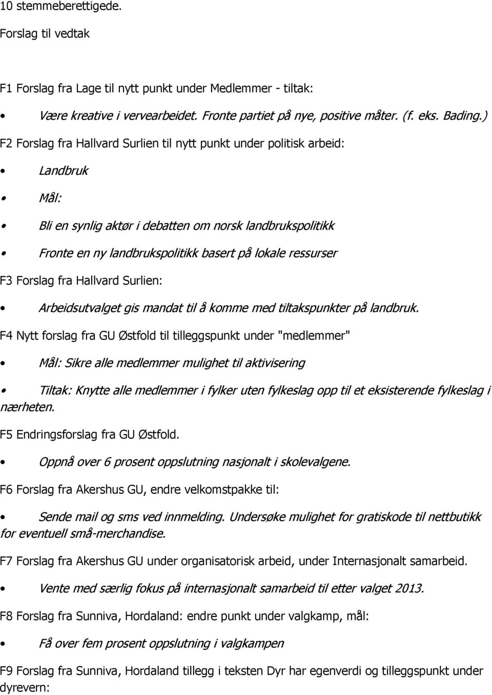 ressurser F3 Forslag fra Hallvard Surlien: Arbeidsutvalget gis mandat til å komme med tiltakspunkter på landbruk.