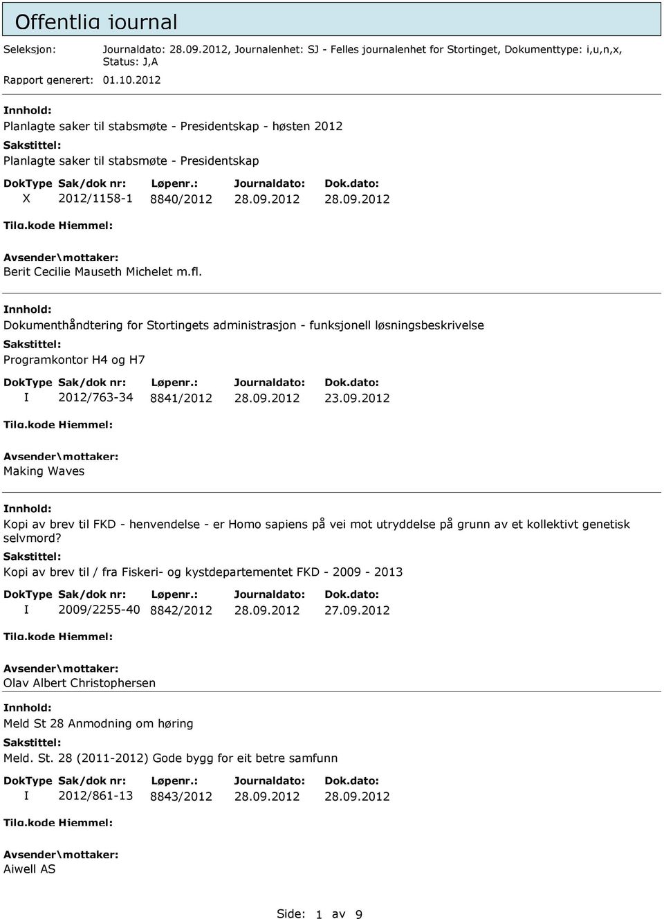 Dokumenthåndtering for Stortingets administrasjon - funksjonell løsningsbeskrivelse 2012/763-34 8841/2012 23.09.