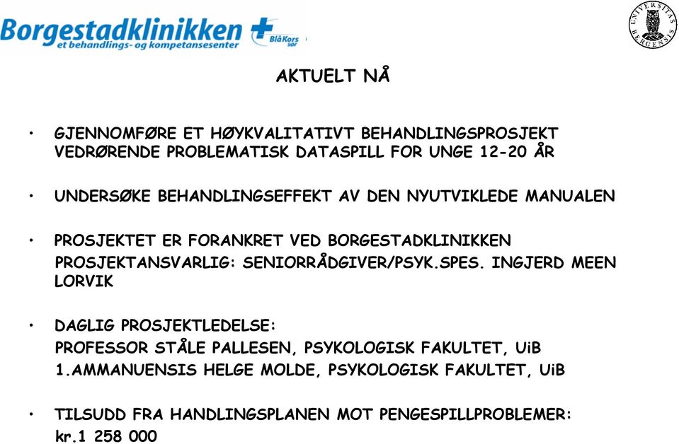 PROSJEKTANSVARLIG: SENIORRÅDGIVER/PSYK.SPES.