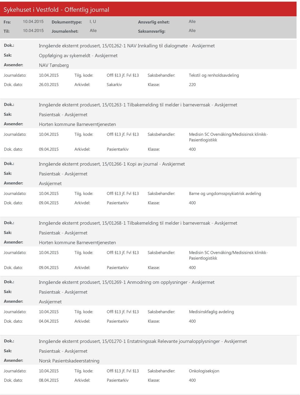 klinikk- Pasientlogistikk Dok. dato: 09.04.