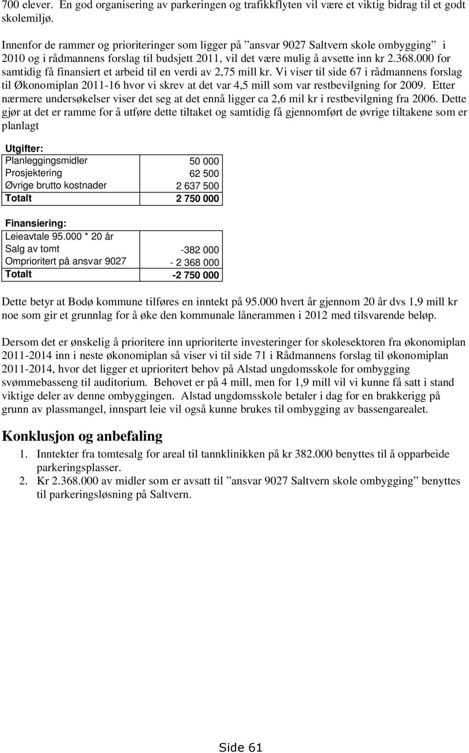 000 for samtidig få finansiert et arbeid til en verdi av 2,75 mill kr.