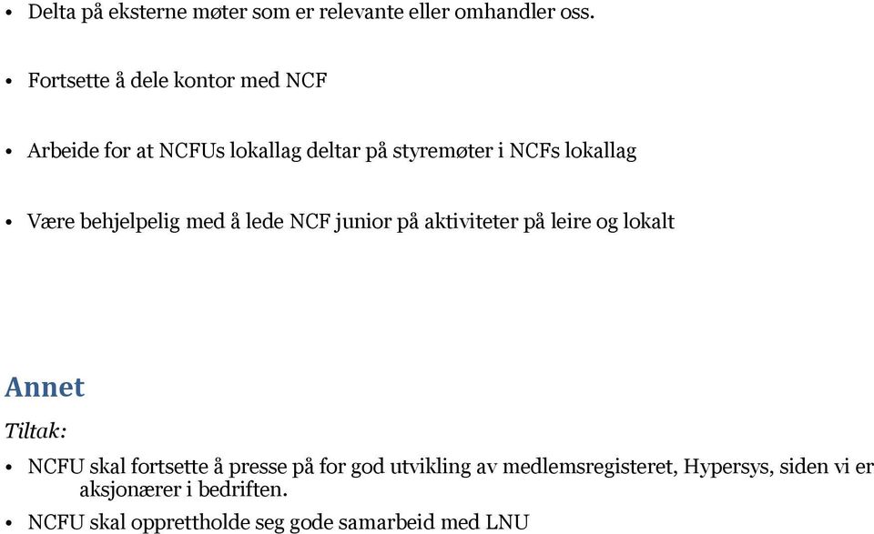 Være behjelpelig med å lede NCF junir på aktiviteter på leire g lkalt Annet NCFU skal frtsette å