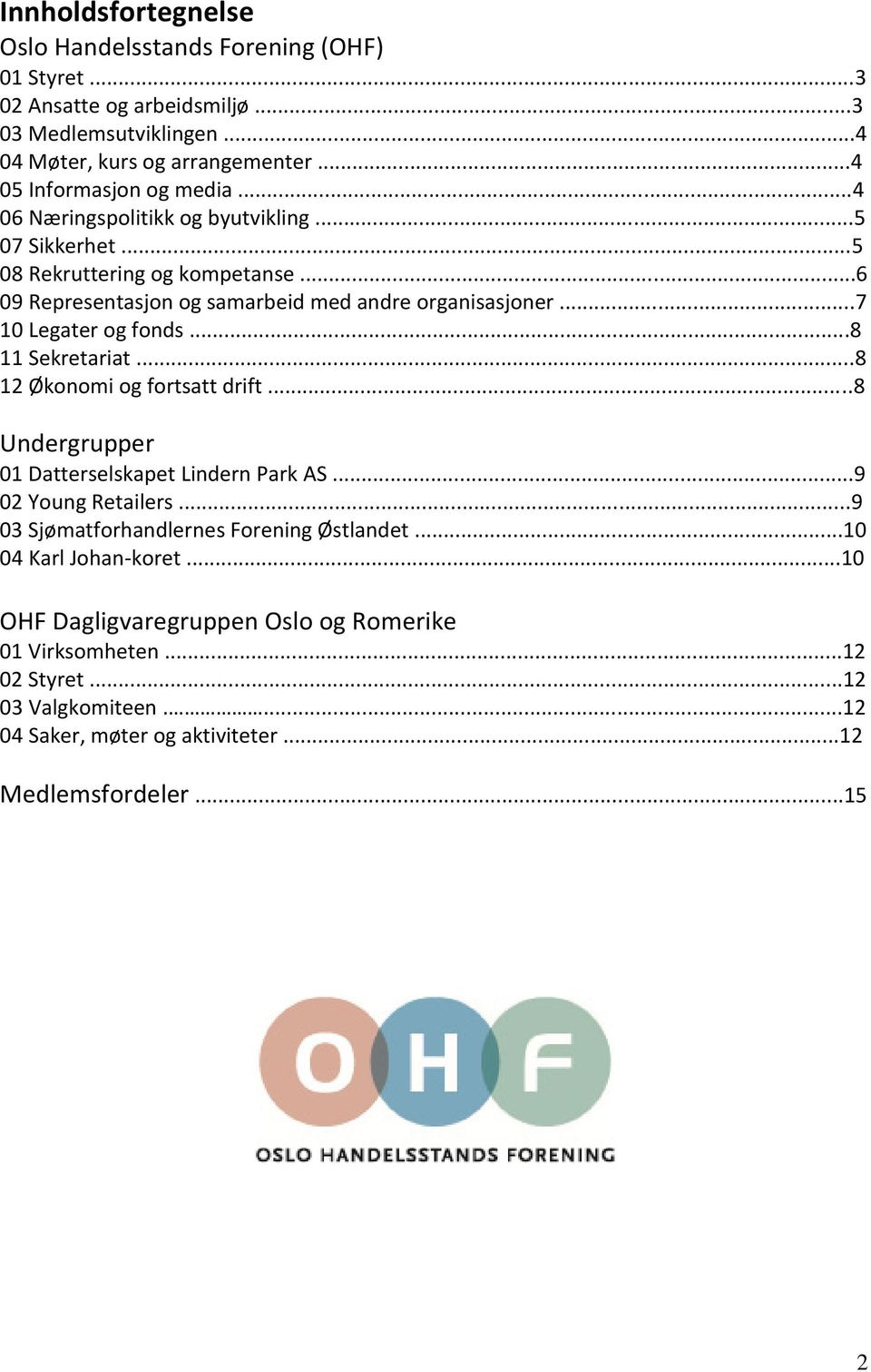 ..7 10 Legater og fonds...8 11 Sekretariat...8 12 Økonomi og fortsatt drift...8 Undergrupper 01 Datterselskapet Lindern Park AS...9 02 Young Retailers.