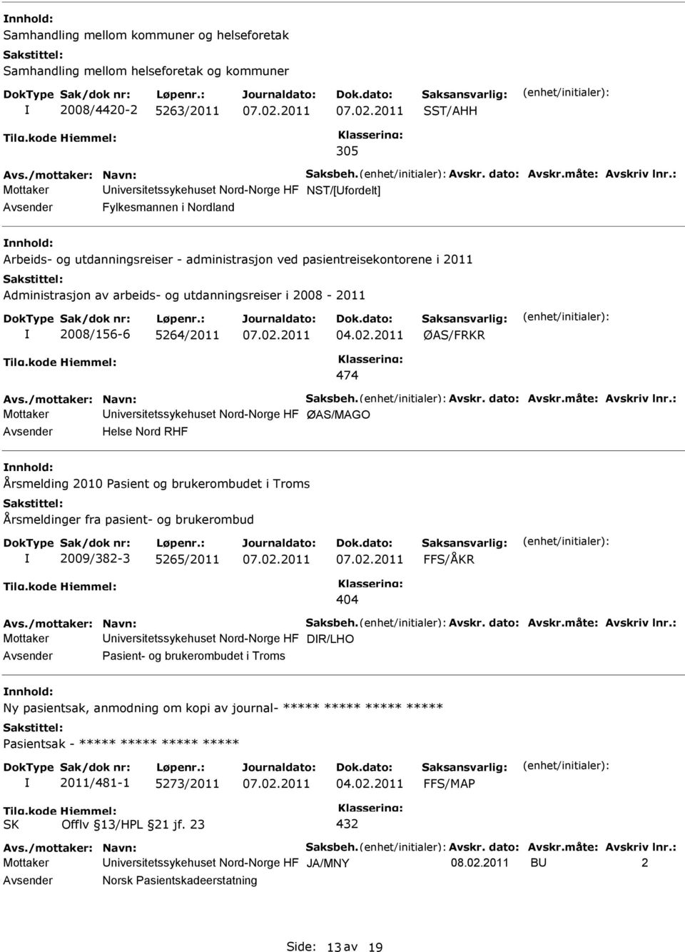 utdanningsreiser i 2008-2011 2008/156-6 5264/2011 ØAS/FRKR 474 Avs./mottaker: Navn: Saksbeh. Avskr. dato: Avskr.måte: Avskriv lnr.