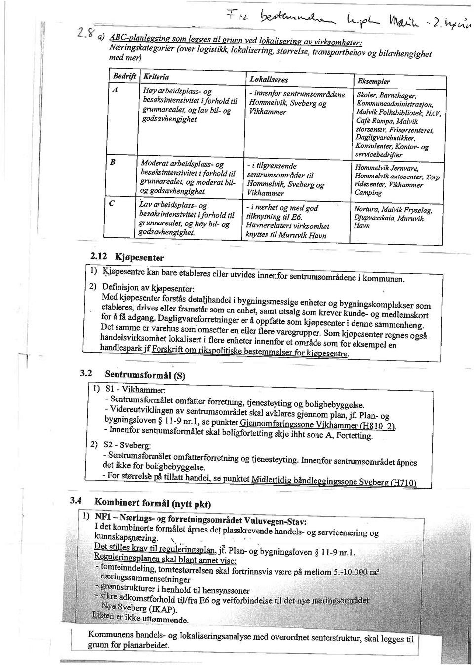 Bedrjfr Kriterla Lokaliseres Eksempler A Høy arbeidsplass- og - innenfor sentrumsområdene Skoler, Barnehager, besøksingensivitet iforhold til Hommelvik, Sveberg og Kommuneadininistrasjon,