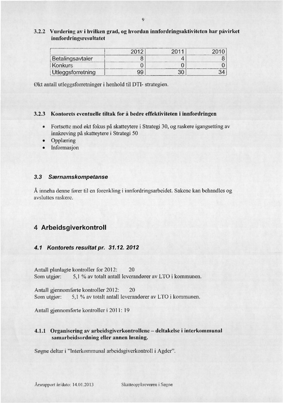 3 Særnamskompetanse Å inneha denne forer til en forenkling i innfordringsarbeidet. avsluttes raskere. Sakene kan behandles og 4 Arbeidsgiverkontroll 4.1 Kontorets resultat pr. 31.12.