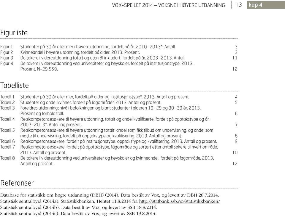 11 Figur 4 Deltakere i videreutdanning ved universiteter og høyskoler, fordelt på institusjonstype. 2013. Prosent. N=29 559.