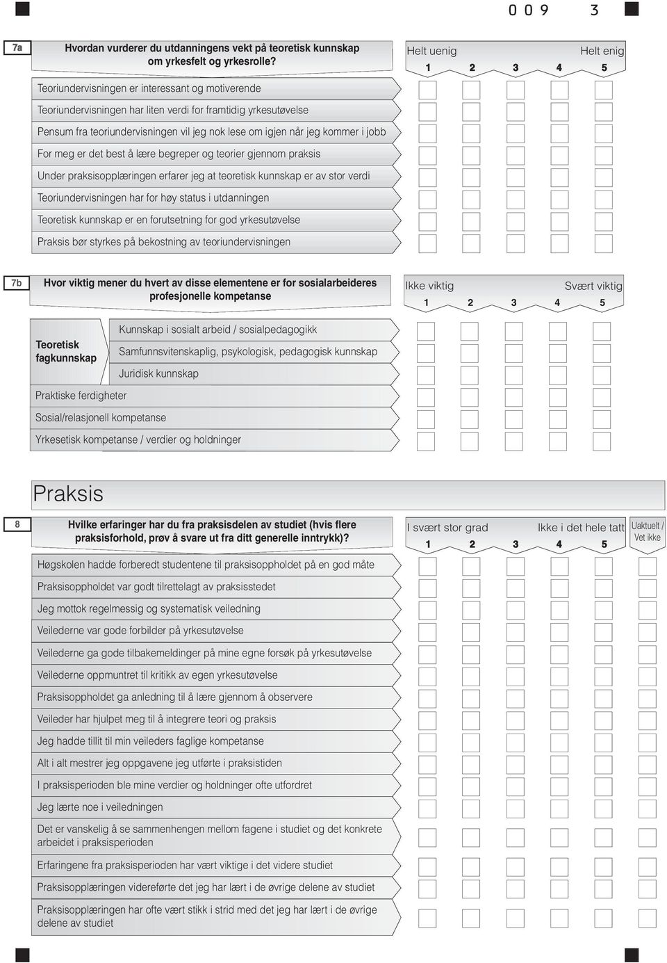 meg er det best å lære begreper og teorier gjennom praksis Under praksisopplæringen erfarer jeg at teoretisk kunnskap er av stor verdi Teoriundervisningen har for høy status i utdanningen Teoretisk