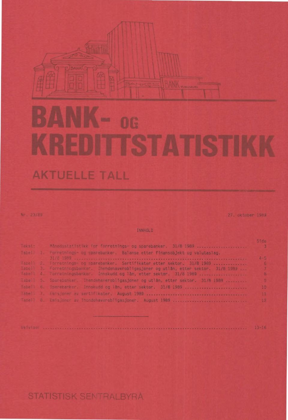 Ihendehaverobligasjoner og utlån, etter sektor. 31/8 1989 7 fabell 4. Forretningsbanker. Innskudd og lån, etter sektor. 31/8 1989 8 Tabell 5. Sparebanker.