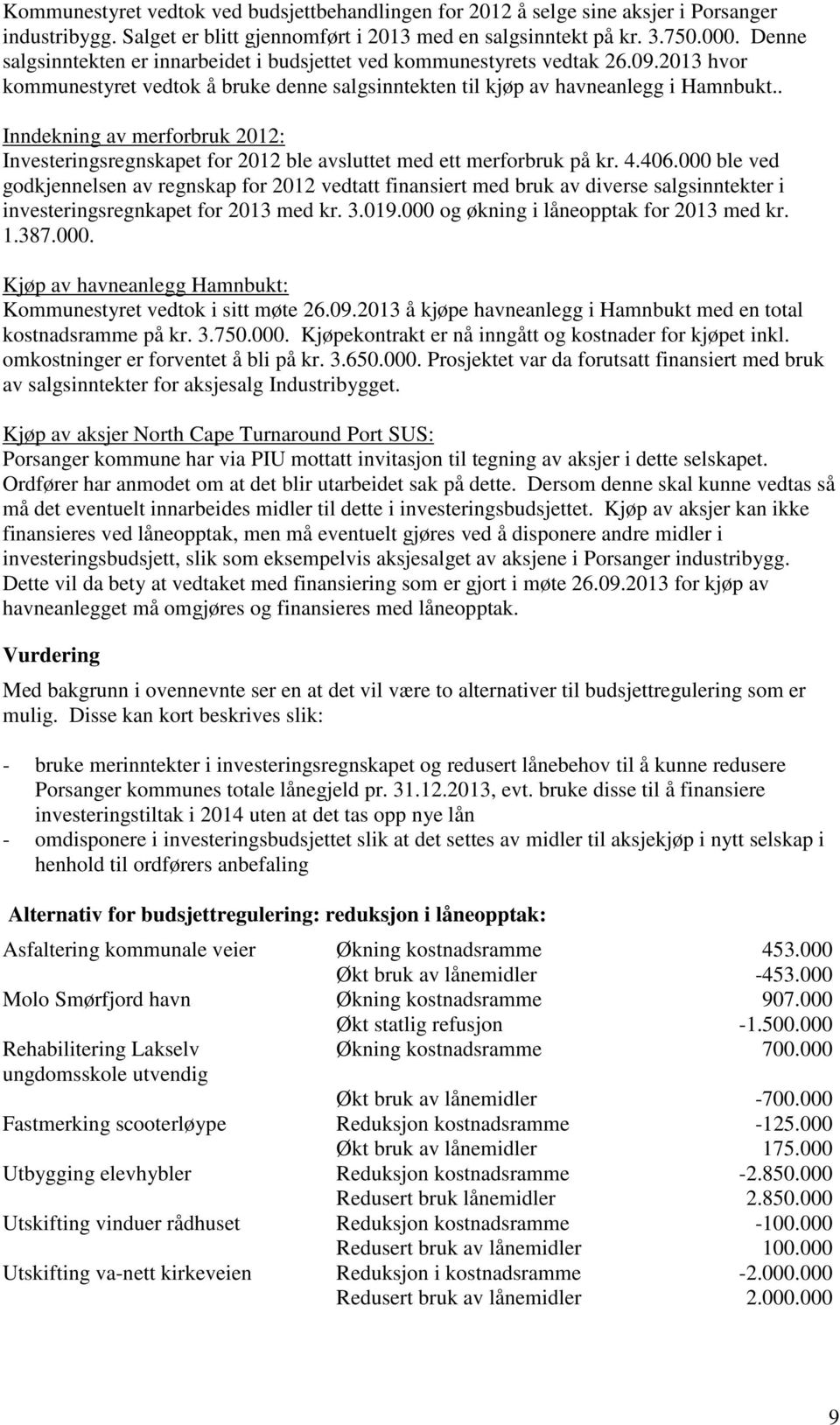 . Inndekning av merforbruk 2012: Investeringsregnskapet for 2012 ble avsluttet med ett merforbruk på kr. 4.406.