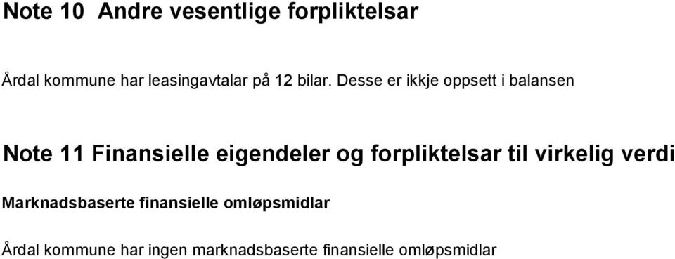 Desse er ikkje oppsett i balansen Note 11 Finansielle eigendeler og