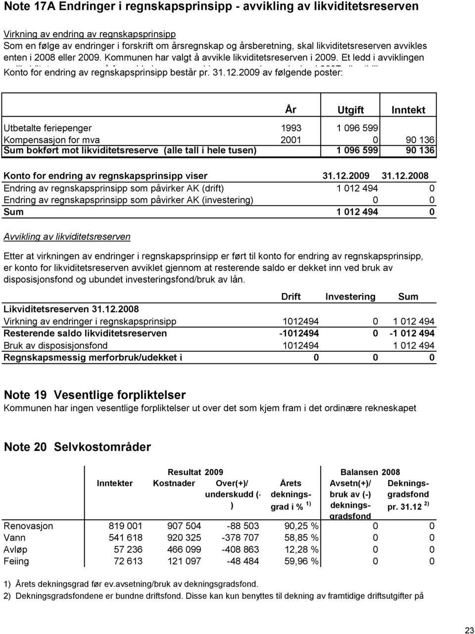 Et ledd i avviklingen Konto av likviditetsreserven for endring av regnskapsprinsipp er å føre virkningen består av endring pr. 31.12.