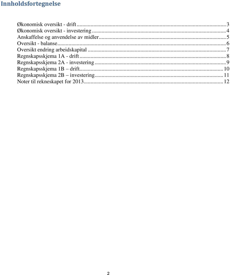 .. 6 Oversikt endring arbeidskapital... 7 Regnskapsskjema 1A - drift.