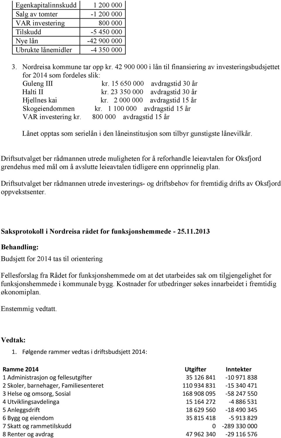 Driftsutvalget ber rådmannen utrede investerings- og driftsbehov for fremtidig drifts av Oksfjord oppvekstsenter. Saksprotokoll i Nordreisa rådet for funksjonshemmede - 25.11.