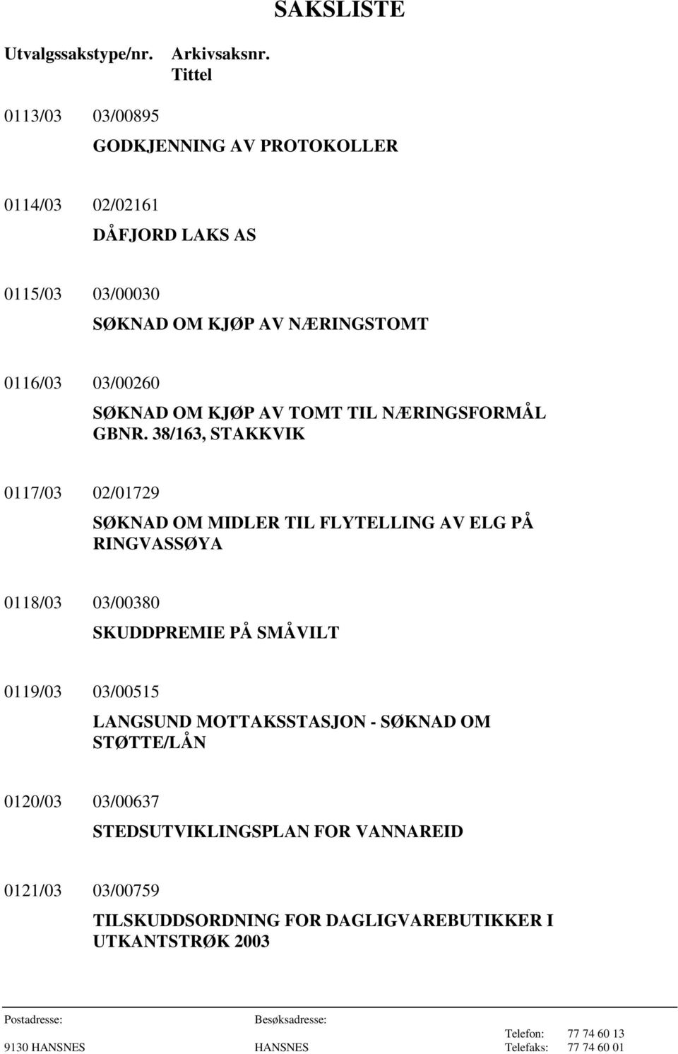 03/00260 SØKNAD OM KJØP AV TOMT TIL NÆRINGSFORMÅL GBNR.