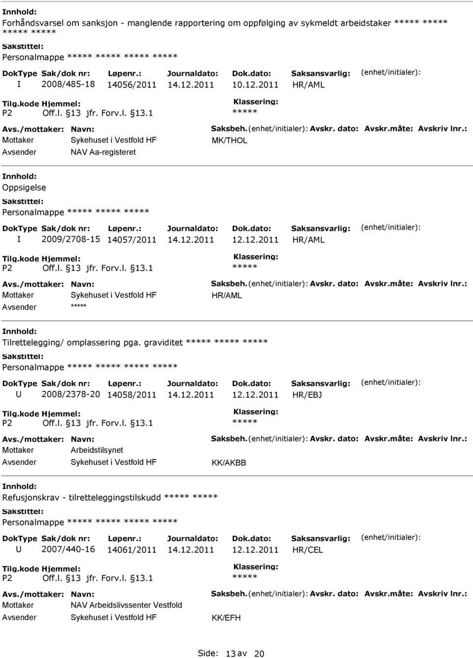 2011 MK/THOL NAV Aa-registeret Oppsigelse Personalmappe 2009/2708-15 14057/2011 Tilrettelegging/ omplassering pga.