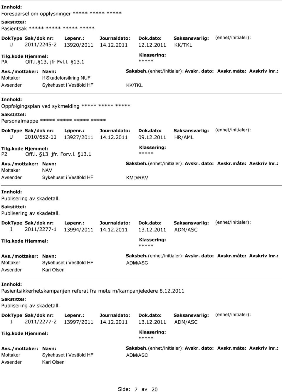 Publisering av skadetall. 2011/2277-1 13994/2011 13.12.