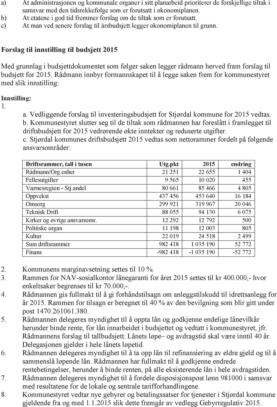 Forslag til innstilling til budsjett 2015 Med grunnlag i budsjettdokumentet som følger saken legger rådmann herved fram forslag til budsjett for 2015.