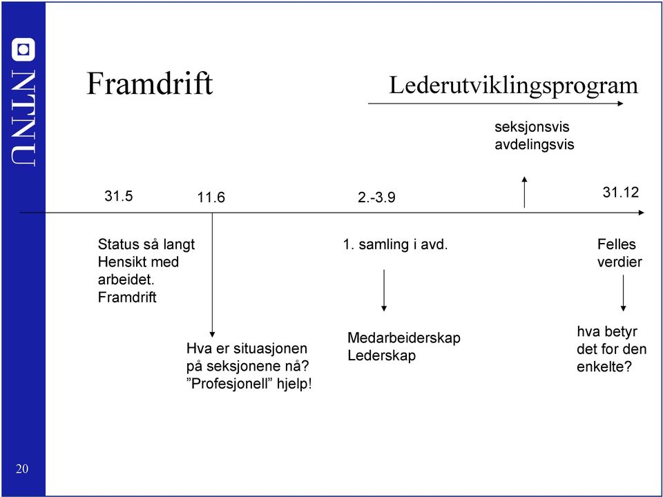 samling i avd. Felles verdier Hva er situasjonen på seksjonene nå?