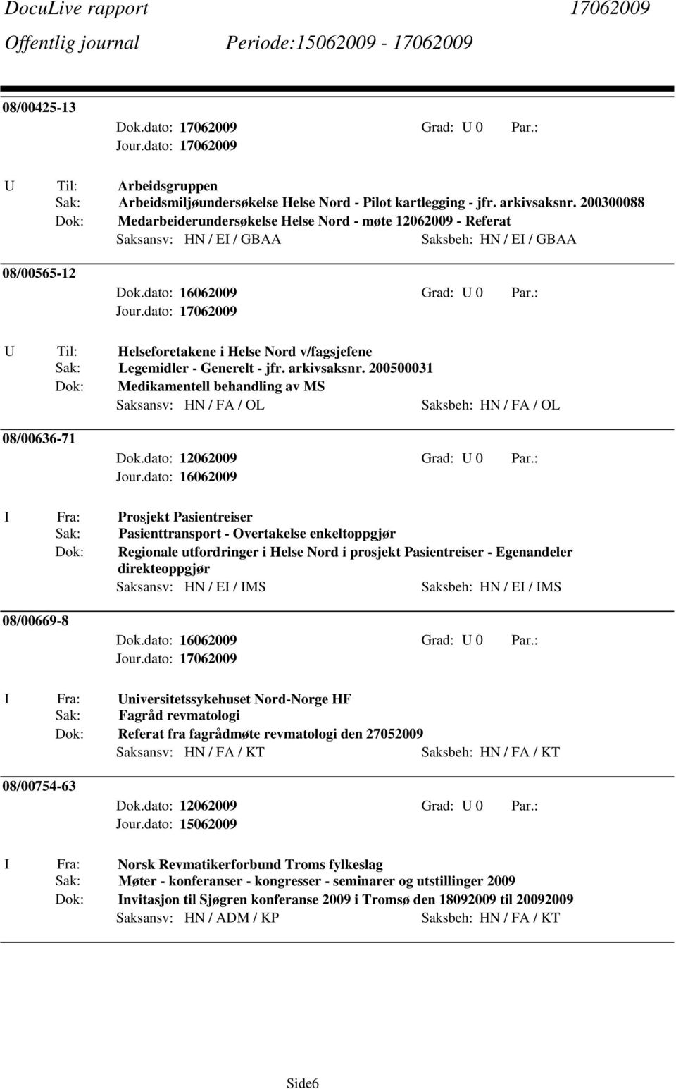 : Helseforetakene i Helse Nord v/fagsjefene Legemidler - Generelt - jfr. arkivsaksnr. 200500031 Medikamentell behandling av MS Saksansv: HN / FA / OL Saksbeh: HN / FA / OL 08/00636-71 Dok.