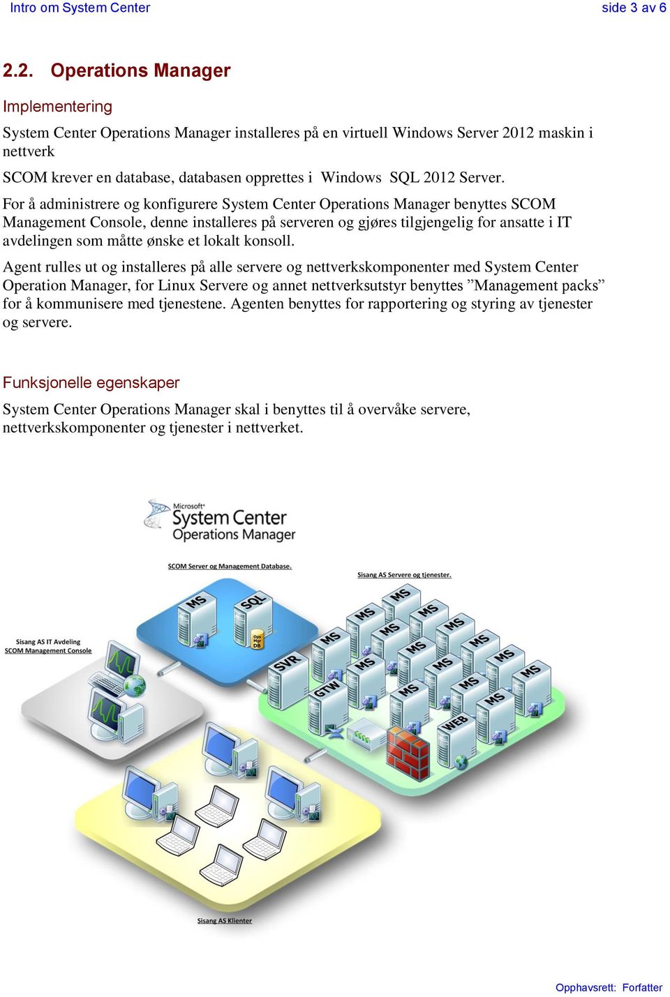 For å administrere og konfigurere System Center Operations Manager benyttes SCOM Management Console, denne installeres på serveren og gjøres tilgjengelig for ansatte i IT avdelingen som måtte ønske