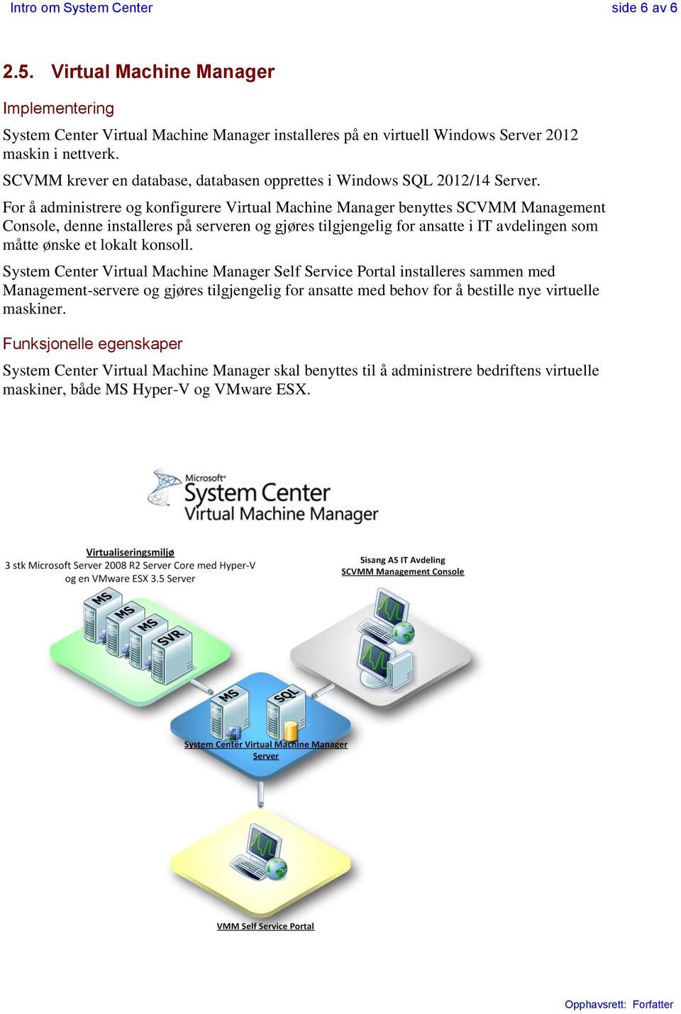 For å administrere og konfigurere Virtual Machine Manager benyttes SCVMM Management Console, denne installeres på serveren og gjøres tilgjengelig for ansatte i IT avdelingen som måtte ønske et