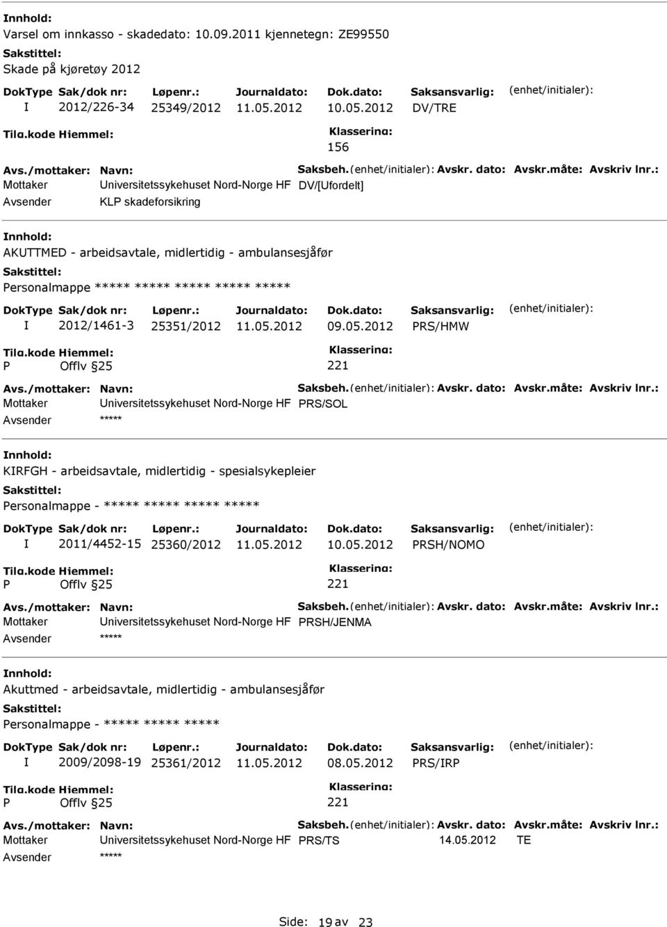 09.05.2012 RS/HMW Avs./mottaker: Navn: Saksbeh. Avskr. dato: Avskr.måte: Avskriv lnr.