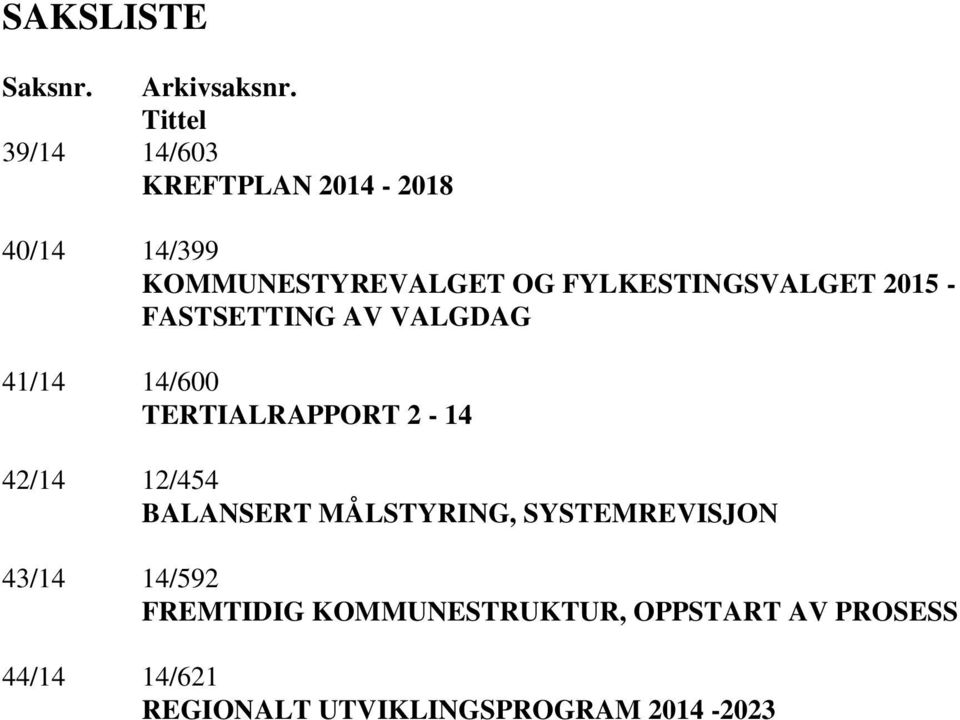 FYLKESTINGSVALGET 2015 - FASTSETTING AV VALGDAG 41/14 14/600 TERTIALRAPPORT 2-14 42/14