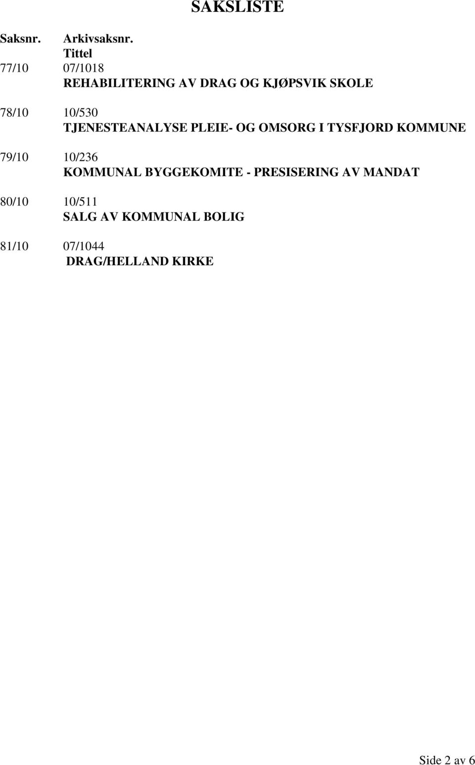 10/530 TJENESTEANALYSE PLEIE- OG OMSORG I TYSFJORD KOMMUNE 79/10 10/236