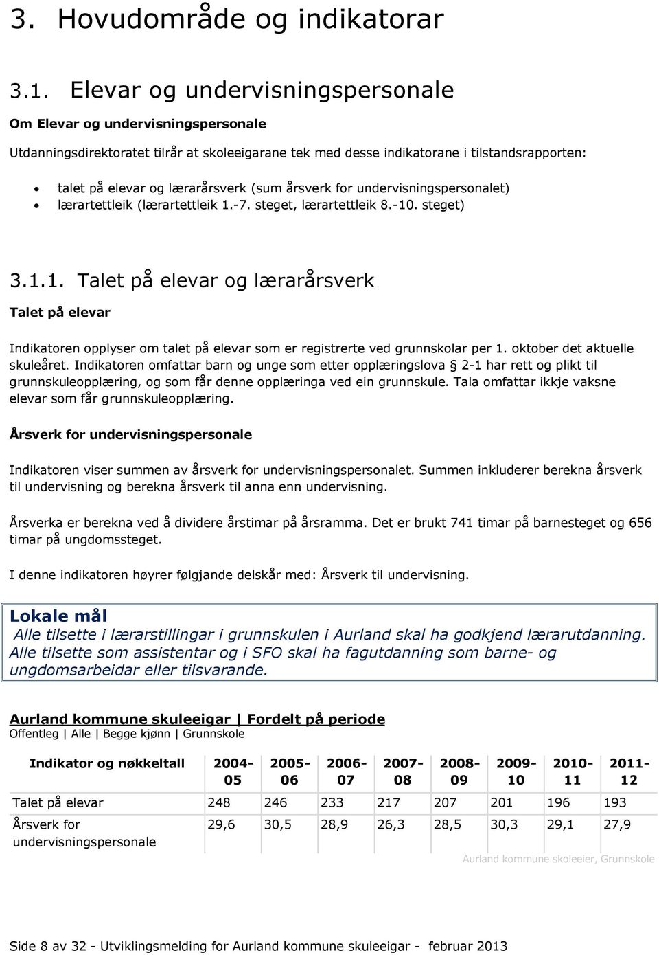 (sum årsverk for undervisningspersonalet) lærartettleik (lærartettleik 1.