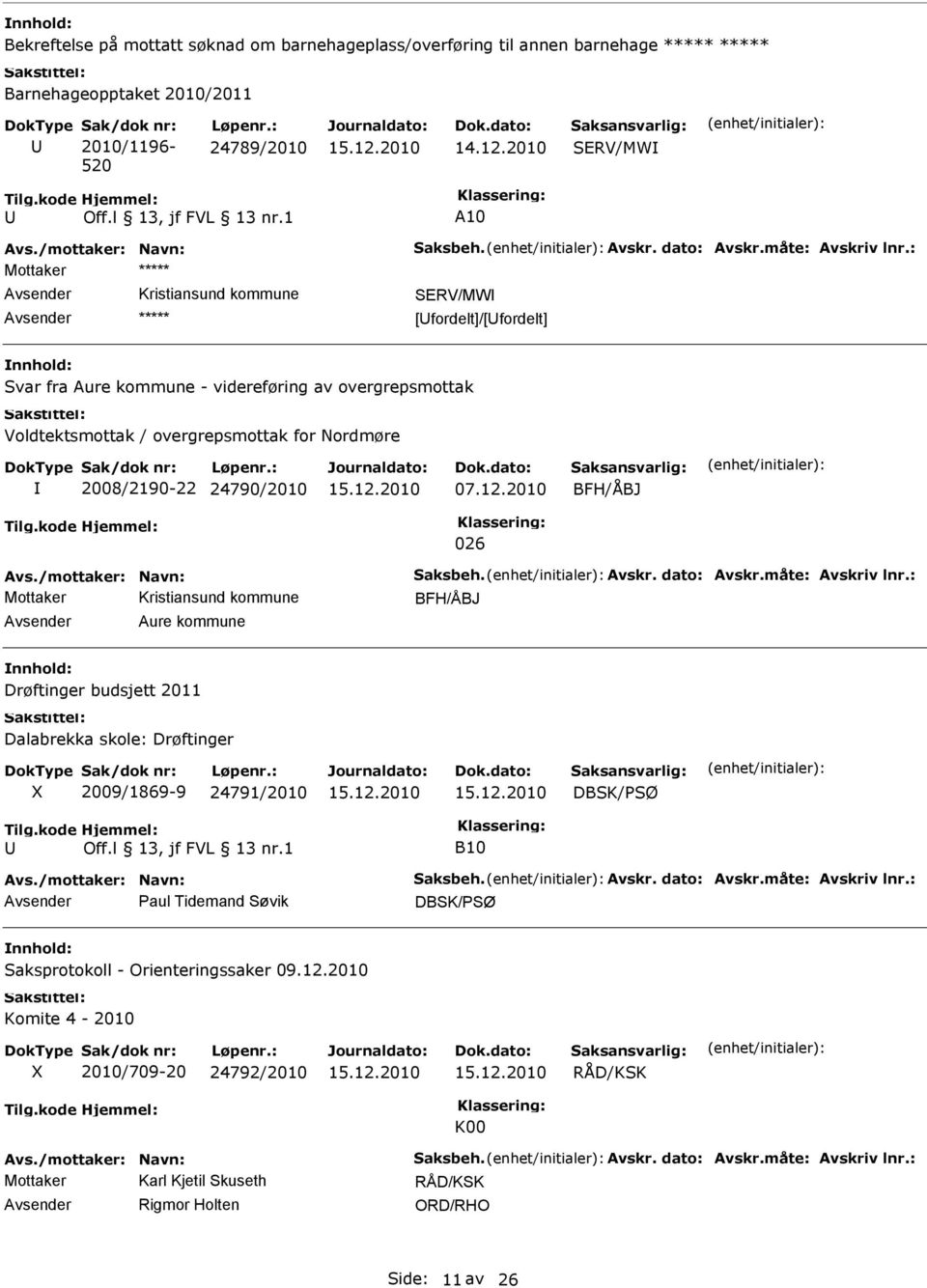 2010 BFH/ÅBJ 026 Avs./mottaker: Navn: Saksbeh. Avskr. dato: Avskr.måte: Avskriv lnr.