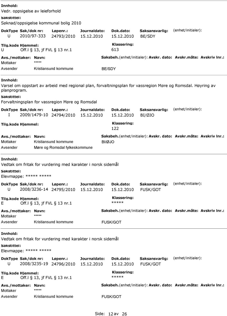 Forvaltningsplan for vassregion Møre og Romsdal 2009/1479-10 24794/2010 B/ØJO 122 Avs./mottaker: Navn: Saksbeh. Avskr. dato: Avskr.måte: Avskriv lnr.