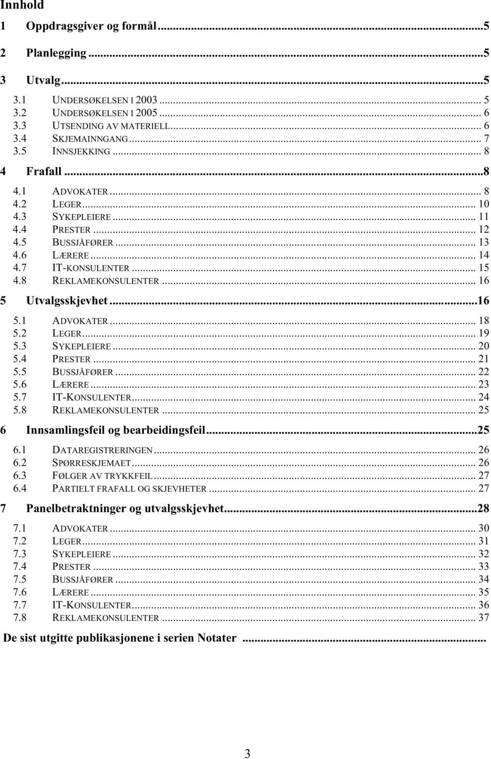 .. 16 5 Utvalgsskjevhet...16 5.1 ADVOKATER... 18 5.2 LEGER... 19 5.3 SYKEPLEIERE... 20 5.4 PRESTER... 21 5.5 BUSSJÅFØRER... 22 5.6 LÆRERE... 23 5.7 IT-KONSULENTER... 24 5.8 REKLAMEKONSULENTER.