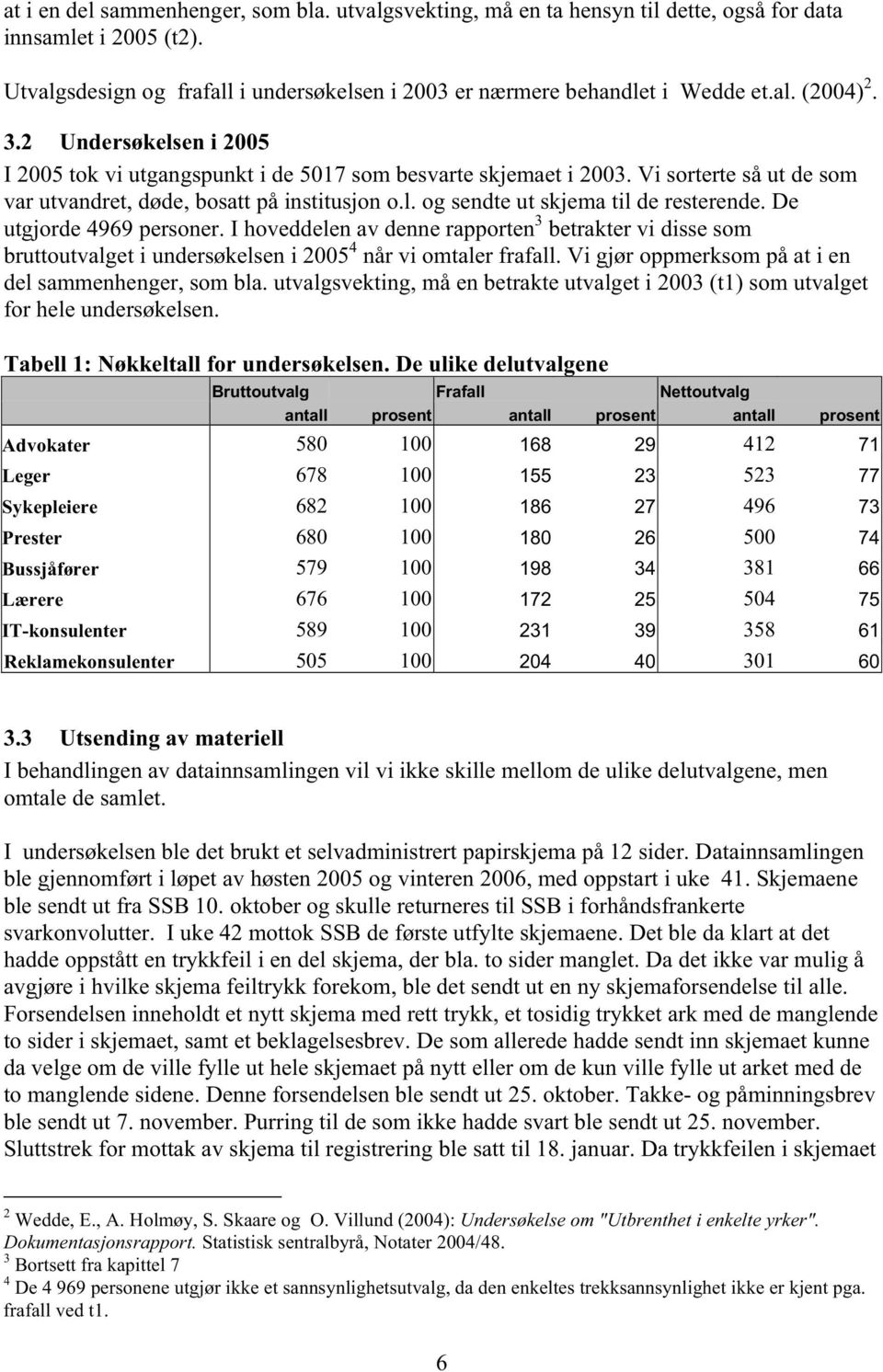 De utgjorde 4969 personer. I hoveddelen av denne rapporten 3 betrakter vi disse som bruttoutvalget i undersøkelsen i 2005 4 når vi omtaler frafall.