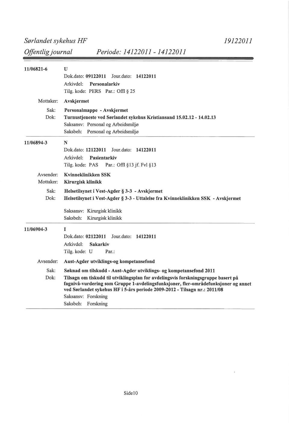 Fvl 13 Kvinneklinikken SSK Kirurgisk klinikk Helsetilsynet i Vest-Agder 3-3 - Helsetilsynet i Vest-Agder 3-3- Uttalelse fra Kvinneklinikken SSK - Saksansv: Kirurgisk klinikk Saksbeh: Kirurgisk