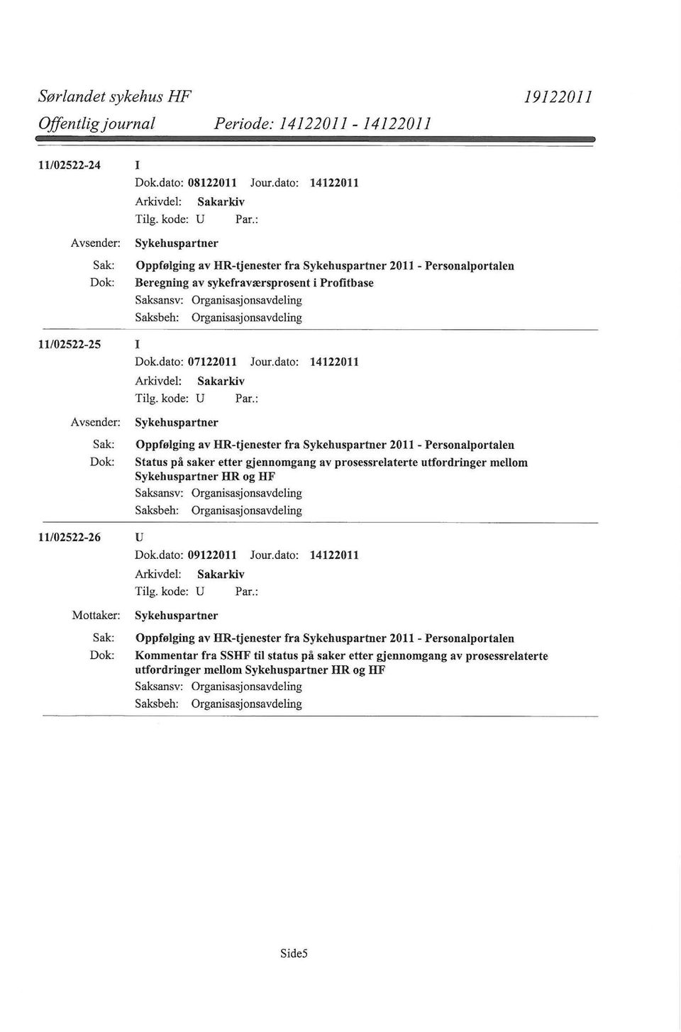 Organisasjonsavdeling 11/02522-25 I Dok.dato: 07122011 Jour.